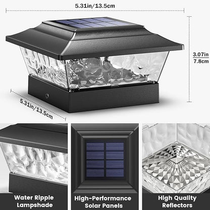 SIEDiNLAR Solar Post Lights Outdoor 12 LEDs 4 Modes Post Cap Light for 4x4 5x5 6x6 Wooden Vinyl Fence Deck Posts Patio Garden Decor, Warm/Cool White Dynamic Lighting (10 Pack, Black)