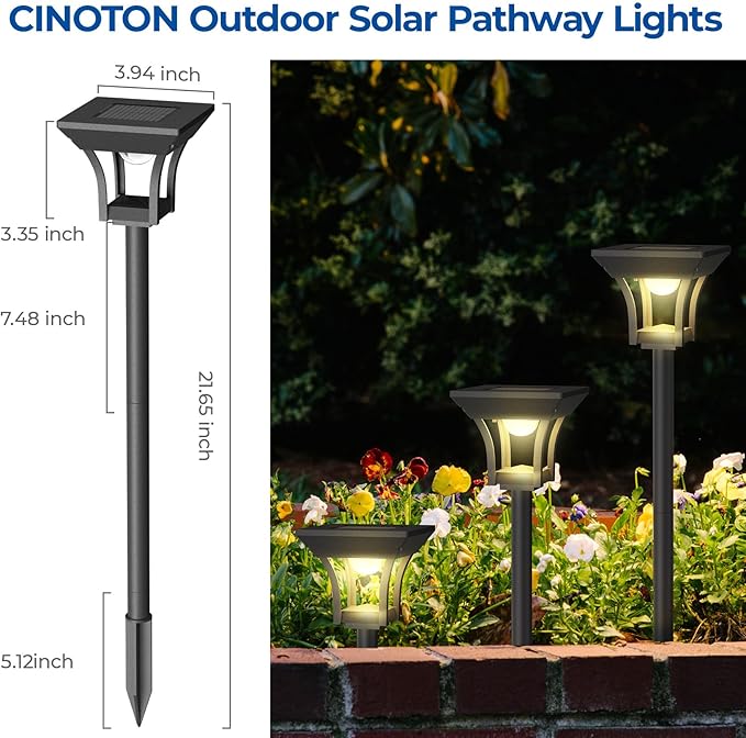CINOTON 24 Pack RGBCW Solar Pathway Outdoor Lights, 3 Lighting Modes Solar LED Garden Lights, IP65 Waterproof Outside Solar Powered Landscape Lighting for Planter Lawn Pool Balcony RGB/Warm/Cold White