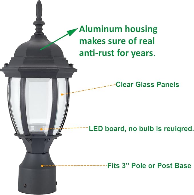 Outdoor Pole Lantern, Daylight White Weatherproof Post Light