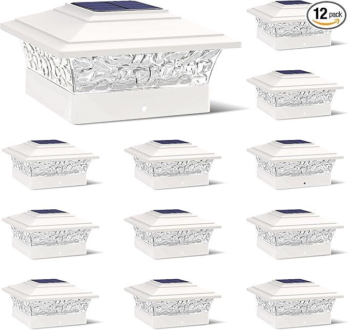 Solar Post Cap Lights 12-Pack, Waterproof LED
