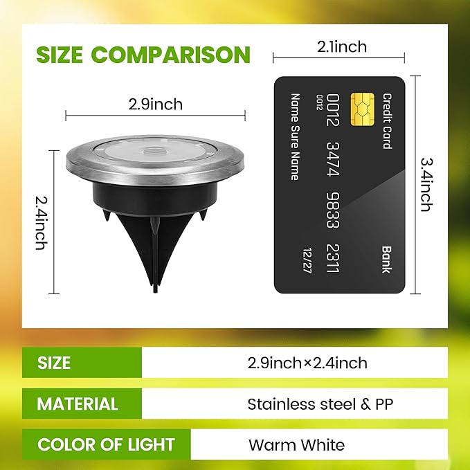 Mini Solar Ground Lights, 12 Pack Solar Garden Lights, Solar Powered Pathway Lights Warterproof, Outdoor Lights for Driveway, Walkway, Backyard, Patio (Warm White)