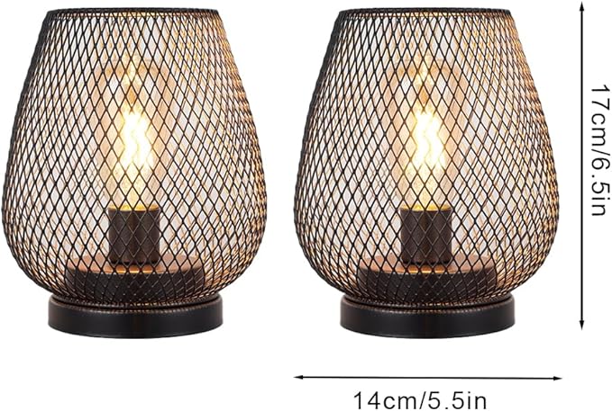 JHY DESIGN Set of 2 Metal Cage LED Lantern Battery Powered Cordless Accent Light with LED and 6-Hours Timer Great for Weddings Parties Patio Events for Indoors Outdoors
