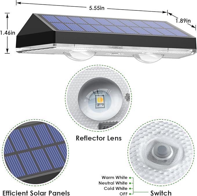 Solar Fence Lights Outdoor - 2700/4000/6000K 3 Mode, 8 Pack Solar Fence Lights Outdoor Waterproof LED, Fence Light Solar Powered for Outside, Backyard, Railing, Step, Patio,Wall and Home Improvement