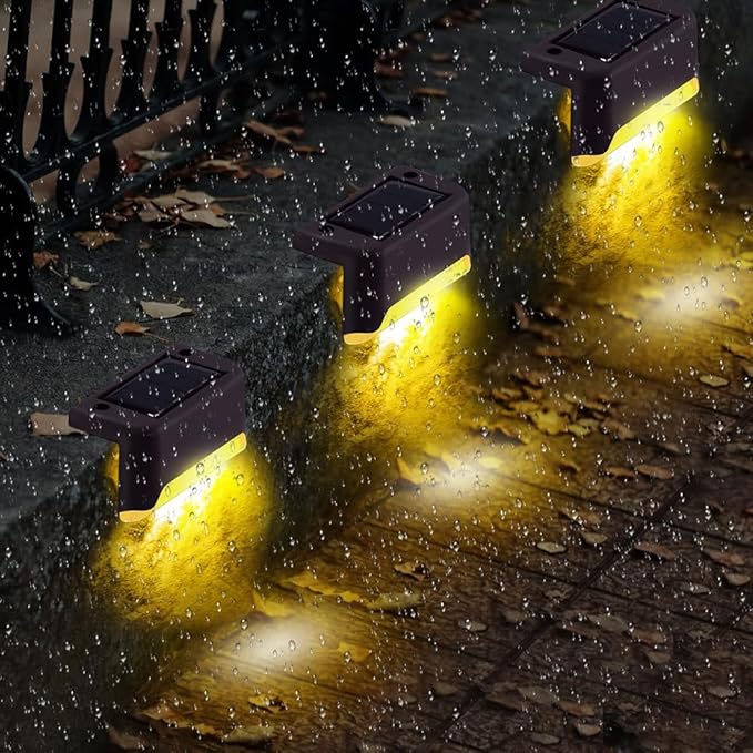 Solar Deck Lights Outdoor, 16 PCs LED Fence Lights Waterproof, Garden Decorative Step Lights for Patio Porch Stairs Yard Driveway Pathway (Warm White, 16-Pack)