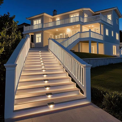 Solar Stair Lights Outdoor Waterproof, 8 Pack Solar Step Lights for Outside Warm White Deck Lighting for Step, Stair, Porch, Railing, Patio, Yard, Front Door, Sidewalk, Poolside, Balcony