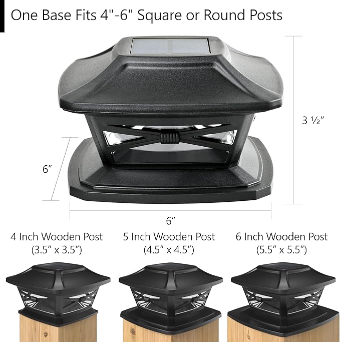 Davinci Lighting Flexfit Solar Outdoor Post Cap Lights - Includes Bases for 4x4 5x5 6x6 Wooden Posts - Bright LED Light - Slate Black (4 Pack)