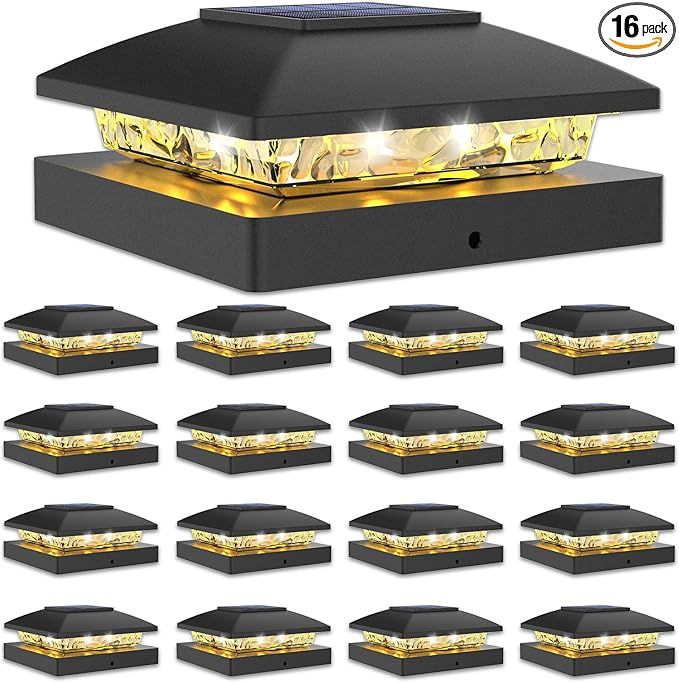 Warm White Solar Fence Post Caps 16-Pack, Deck LED