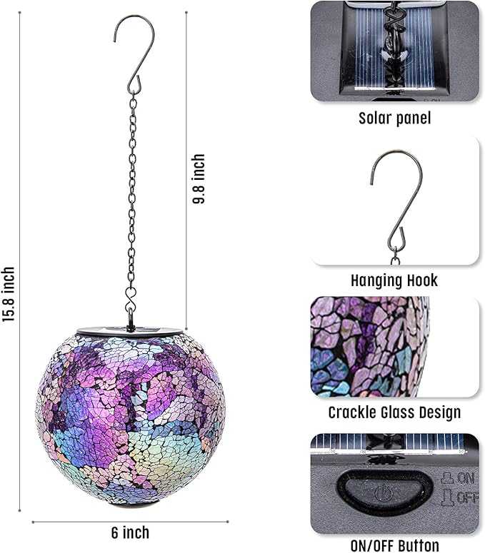 Mosaic Solar Hanging Lanterns, Elegant Yard Decor