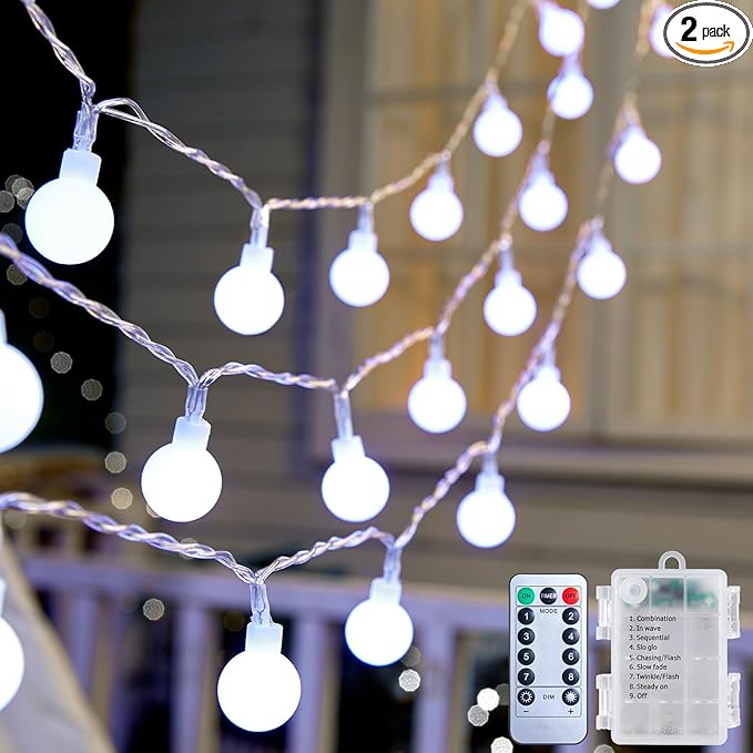 2-Pack Christmas String Lights, 60 LED Waterproof Twinkle Lights