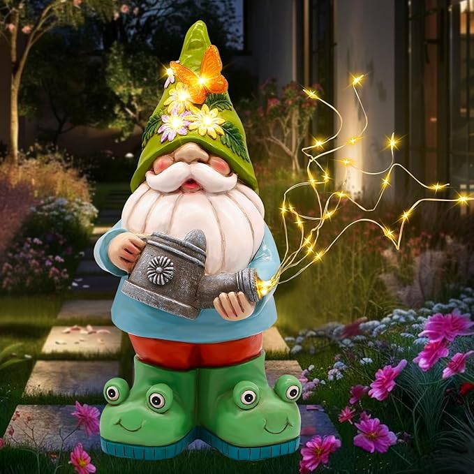 Solar Watering Can Gnome Light Waterproof -Funny Gnome for Mom Women Solar Outdoor LED Lights Resin Large Garden Gnomes Statues Decor Lantern Figurines Decorations Indoor Porch