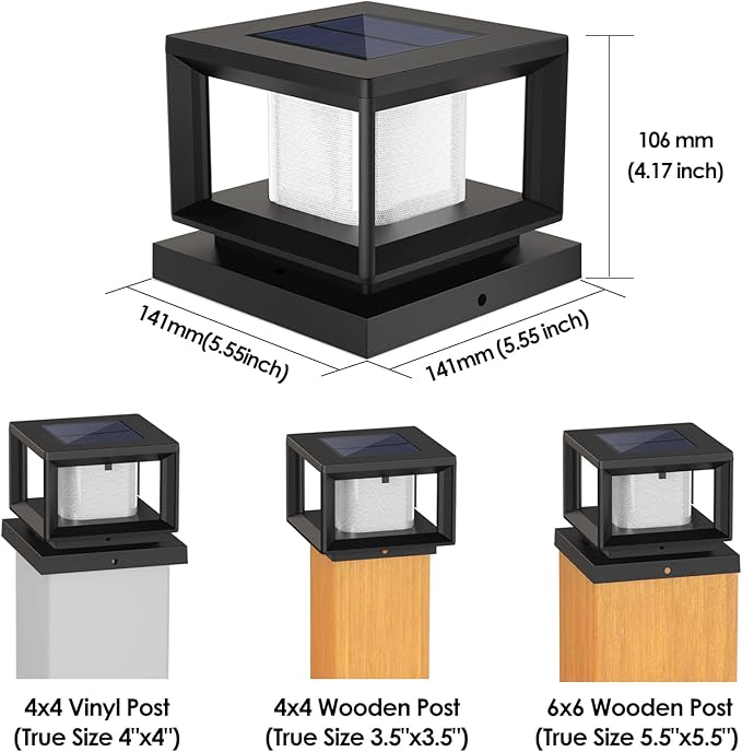Mlambert 10 Pack Solar Post Lights Outdoor, Waterproof Fence Cap for Deck, 4x4 6x6 Wooden Vinyl Outdoor Lights with Shinning Effect, Black