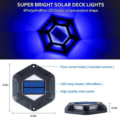 Solar Dock Lights Driveway Deck Lights - 8 Packs Waterproof 1200mAh Outdoor LED Aluminum Dock Lighting Warning Step Light for Driveway Sidewalk Garden Pathway Yard (Blue)