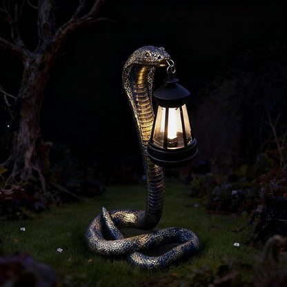 Solar Garden Outdoor Statues Snake with Solar Lights Outdoor Chrismtas Decorations - Lawn Decor Snake Statue for Patio, Balcony, Yard Ornament - Unique Housewarming Gifts（11.22" Brass Color