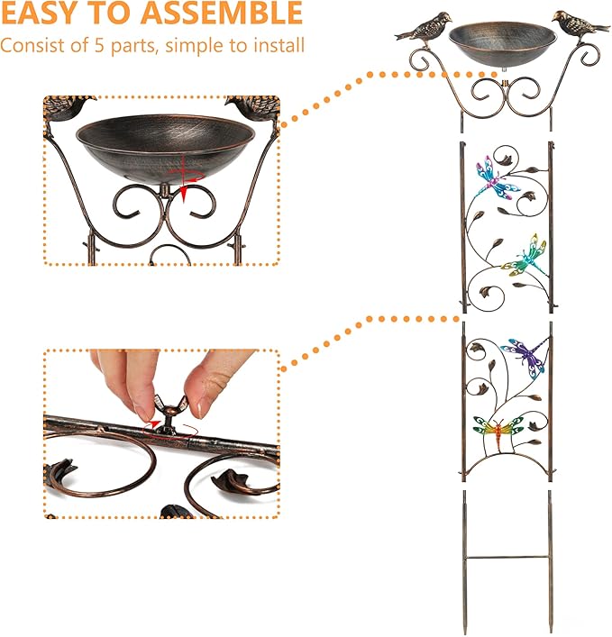 40" Freestanding Bird Bath, Heavy-Duty Metal