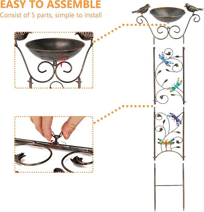 40" Freestanding Bird Bath, Heavy-Duty Metal