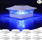 8-Pack Solar Post Cap Lights, RGB Waterproof