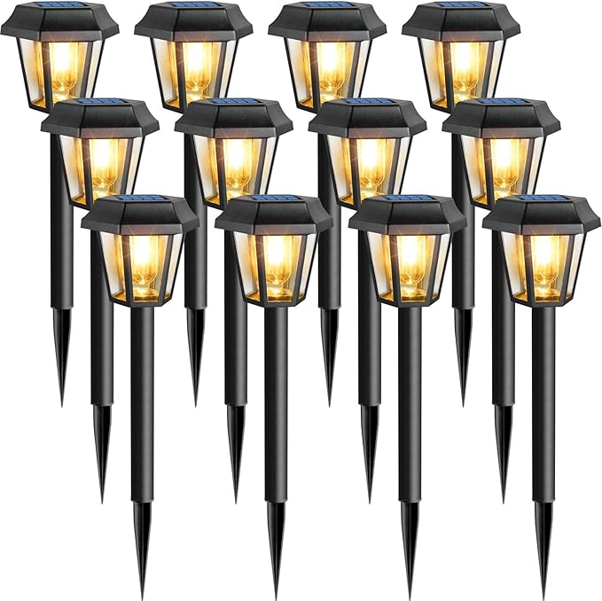 12-Pack Solar Pathway Lights, Waterproof LED Garden Lights