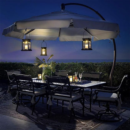 GIGALUMI 8 Pack Solar Hanging Lantern Outdoor, Candle Effect Light with Stakes for Garden, Patio, Lawn, Deck, Umbrella, Tent, Tree, Yard, Driveway-Warm White