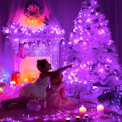 JMEXSUSS 33ft 100 LED Purple Christmas Lights, Battery Operated Christmas Lights with Remote Indoor Outdoor, Purple String Lights for Tree Room Proch Yard Xmas Decor