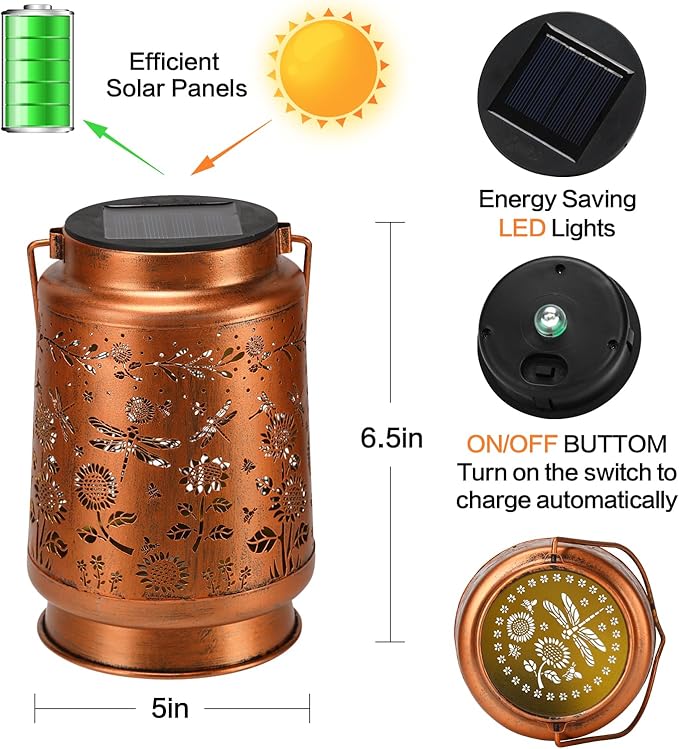 Solar Lanterns Outdoor Waterproof Garden Decor Christmas Gifts for Women Mom Birthday Gifts Ideas Metal Bird Decorative LED for Patio Pathway Landscape Walkway Terrace Balcony Lawn Yard(Dragonfly)