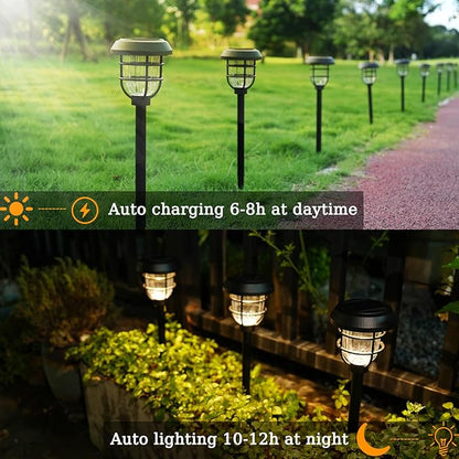 Solar Pathway Lights Outdoor, 8 Pack Bright LED Stake Lights, Waterproof IP65, Auto On Off Dusk to Dawn, Long-Lasting Battery (1000mAh), Up to 12 Hours Lighting for Walkway, Yard & Garden Decor