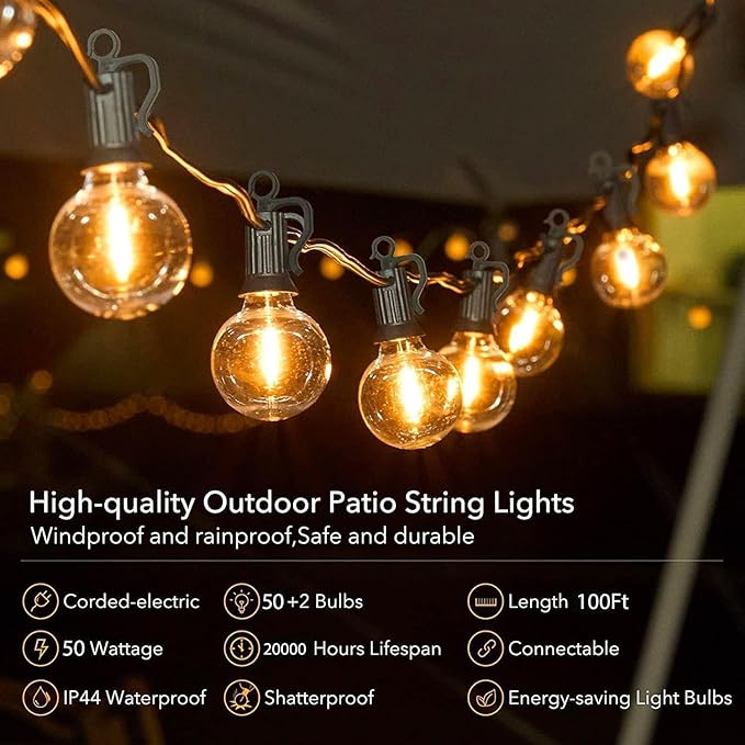 100ft Outdoor Edison String Lights, Weatherproof