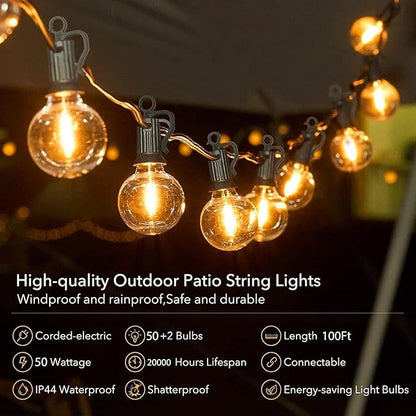 Brightown Outdoor String Lights, 100FT 50+2 G40 Bulbs Shatterproof Patio Lights, IP65 Waterproof Dimmable Hanging Connectable Globe LED Outdoor Lights for Backyard, Bistro, Porch, Deck, Balcony