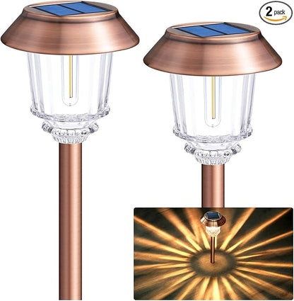 DenicMic Solar Garden Lights Outdoor Pathway Lights Glass Stainless Steel Waterproof Solar Powered Landscape Lighting for Yard Patio Lawn Path Walkway, Super Bright 12-40 Lumens, 2 Pack