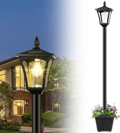 Derynome 72" Solar Outdoor Light with Planter,Waterproof Solar Post Lamp Ligts, Garden Lights for Backyard, Pathway, Patio,Lawn, Driveway Decor