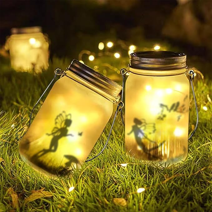 Solar Fairy Lantern for Garden Decorations, Christmas Decorations Lights Hanging Lamp Frosted Glass Jar for Home Yard Patio Lawn Party Decor Mothers Day Gifts for Woman Mom Grandma(Warm White)