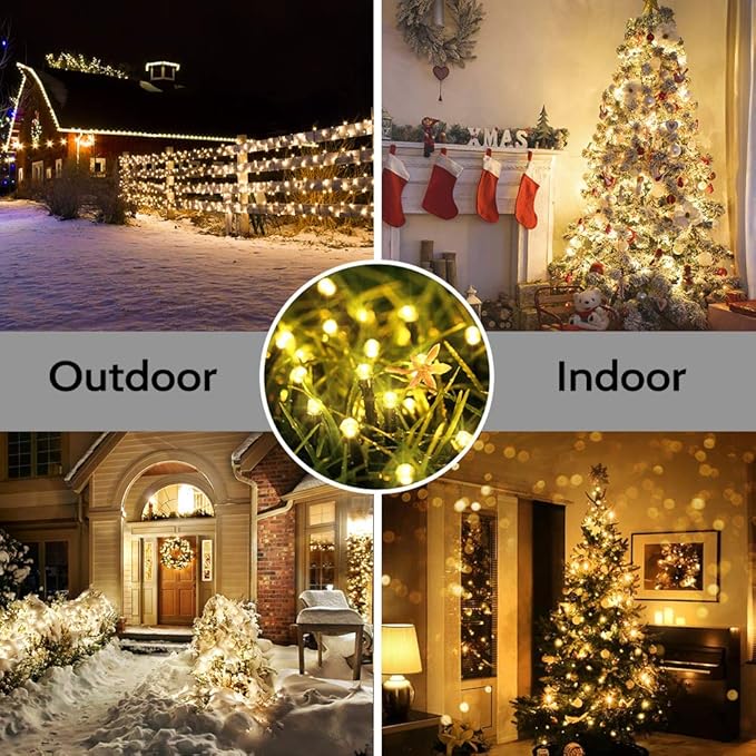 Joomer Battery Christmas Lights, 33ft 100LED Fairy Lights Battery Operated Timer 8 Modes Waterproof for Outdoor Home Garden Party Holiday Christmas Trees Decoration (Warm White)