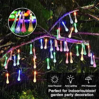 Solar String Light Outdoor Waterproof Solar Drop Lights,Water Drop Fairy Lights 13ft 20LEDs Solar Light with 8 Modes Solar Party Lights for Garden,Christmas Decorations (20ft 30LED Multi)