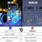 Solar Mason Jar Lights 10-Pack, 30 LED Fairy Firefly