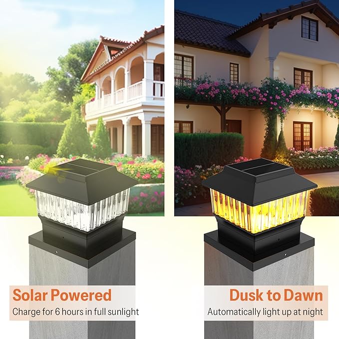 Single Solar Post Cap Light - Modern #1: Fits True 4x4 Vinyl, 4x4 & 6x6 Wood Posts, 3 Color Temp, 50 Lumen Waterproof Outdoor Lights for Deck Fence, Matte Black