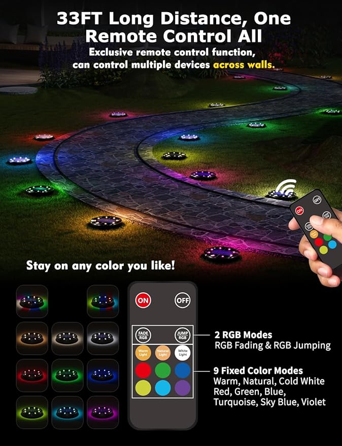 6-Pack Flat Solar Driveway Lights, Waterproof LED