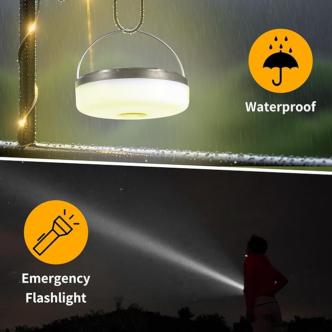 2-Pack Warm Camping String Lights, 4-in-1 Quick-Closing, 32.8-Foot Rechargeable Tent Lights, 8 Lighting Modes, Portable LED Lights, Christmas Fairy Lights Party Decorations Camping Essentials