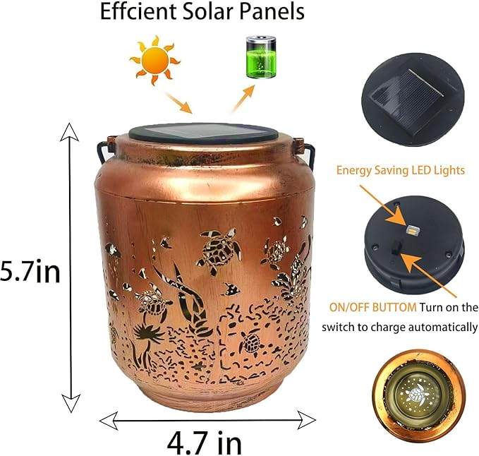 Turtle Solar Lanterns Outdoor Waterproof Hanging，Solar Lights Turtle Gifts for Women Men Metal Decorative Lanterns for Patio,Lawn, Tabletop, Landscape, Pathway,Garden Decor