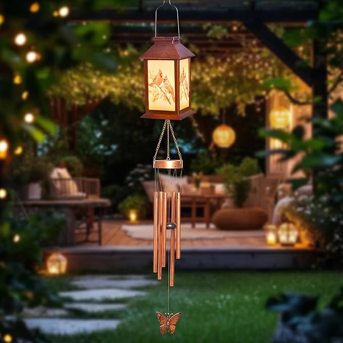 Sparrow Lighten House Wind Chimes with Lantern & Pagoda Roof - Durable Outdoor Wind Chime Decor for Porch, Balcony, Yard - Calming Wind Bells for mom，Friend，Sister，Grandma