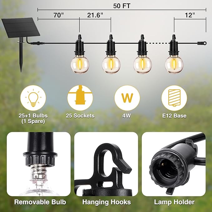 50ft Edison Bulb Patio String Lights, Waterproof