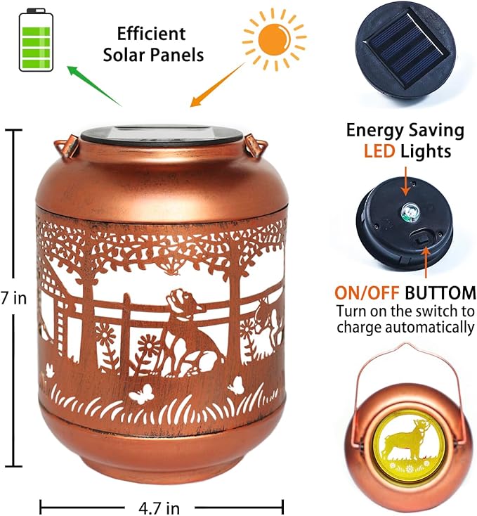 Backyard Solar Patio Lanterns, Metal Waterproof LED