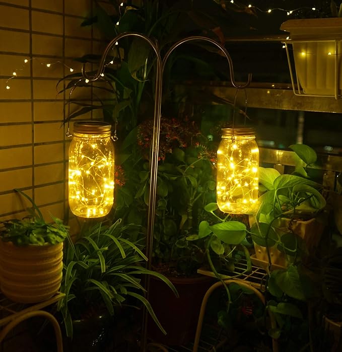 Solar Mason Jar Lights, Large Size Bigger Glass Mason Jar with 30 LEDs Fairy Firefly String Lights, Best Patio Yard Desktop Party Decor Outdoor Solar Hanging Lanterns (2-Pack)