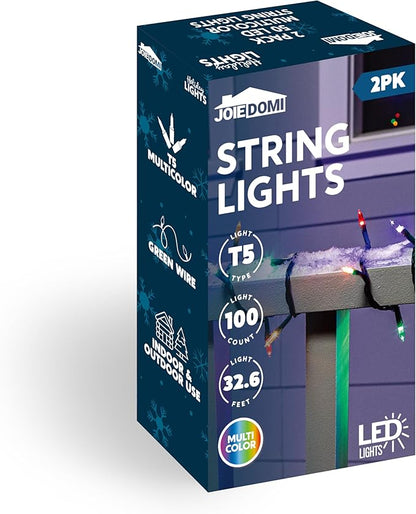 Joiedomi LED Christmas String Lights,2×50 Count 32.6FT Battery Operated Christmas Tree Fairy Lights with 8 Modes,Multifunction Green Wire for Xmas Decor Party Holiday House,Multicolor