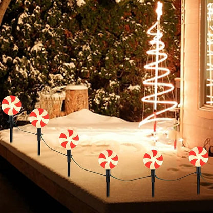 Outdoor Lollipop Christmas Pathway String Lights, 7 Feet C9 Christmas Yard Candy Shape Decorations Driveway Markers Stake Lights, Connectable Garden Markers Light for Outdoor Walkway Decor