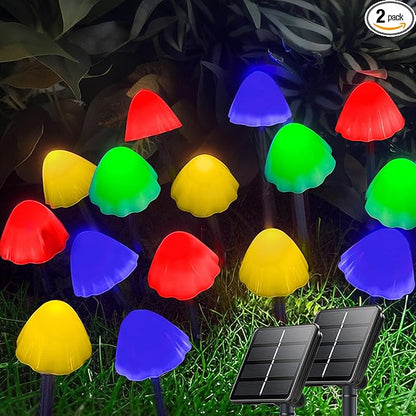OZS 2PK 32LED 55FT Mushroom Solar Garden Lights Outdoor, Solar String Lights Waterproof with 8 Lighting Modes, Solar Garden Decor for Outside, Pathway Light for Yard Decoration (Multicolor)