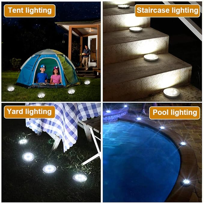 ZGWJ 8 Pack Solar Ground Lights,8 LED Upgraded Outdoor Garden Lights Landscape Lighting for Lawn Pathway Yard Deck Patio Walkway White