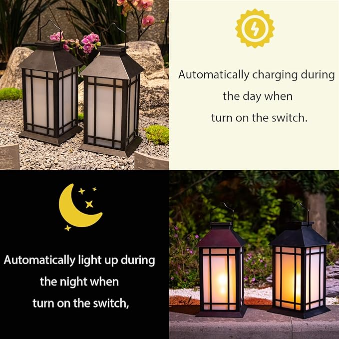 2-Pack Garden Solar Lanterns, Waterproof LED Patio Lights