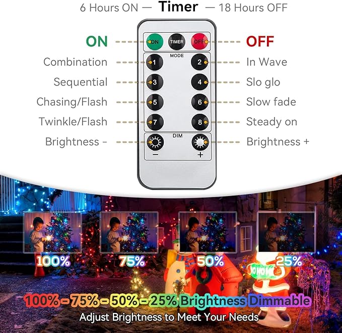 33ft Christmas LED String Lights, Waterproof Timer Lights
