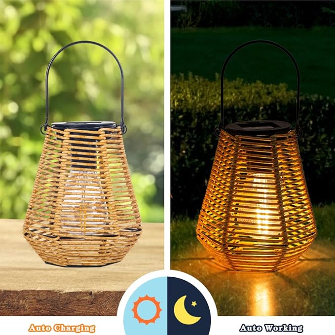 2-Pack Courtyard Solar Lanterns, Waterproof LED Patio Lights