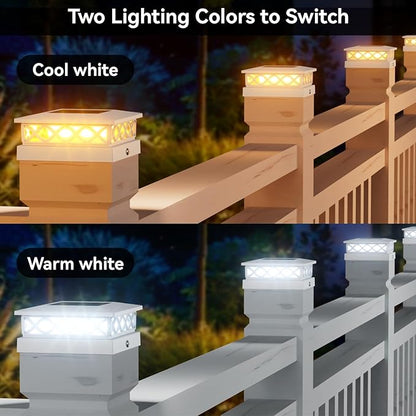 8 Packs Solar Post Cap Lights for Fence and Deck – Auto On/Off Outdoor Lighting, 2 Color Modes with 16 LEDs, Fits 4x4 5x5 6x6 Posts (White)