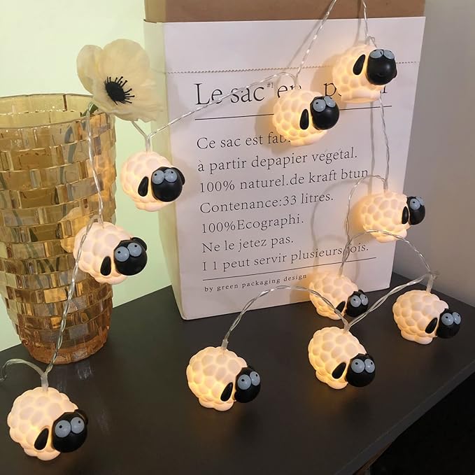 Cute Painted Sheep Night Light LED Sheep Ornaments String Lights Black Sheep Fairy Light Battery Powered Indoor Outdoor Party Decor Night Light (20LED, Black Sheep)